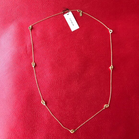 COACH HEART  SIGNATURE LONG STATION NECKLACE IN GOLD TONE 34" and Storag Bag - Picture 4 of 13